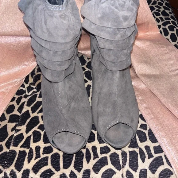 Taupe Colored Suede-like High Heel Booties - Picture 3 of 14